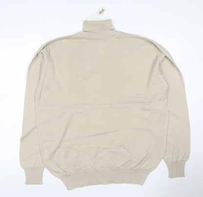 Greenwoods Men's Beige L Roll Neck Cotton Acrylic Knit Pullover Jumper