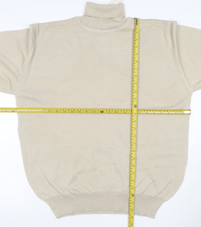 Greenwoods Men's Beige L Roll Neck Cotton Acrylic Knit Pullover Jumper