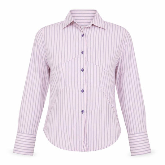 Coton Doux Women Pink Purple Striped Cotton Button-Up Shirt UK 12