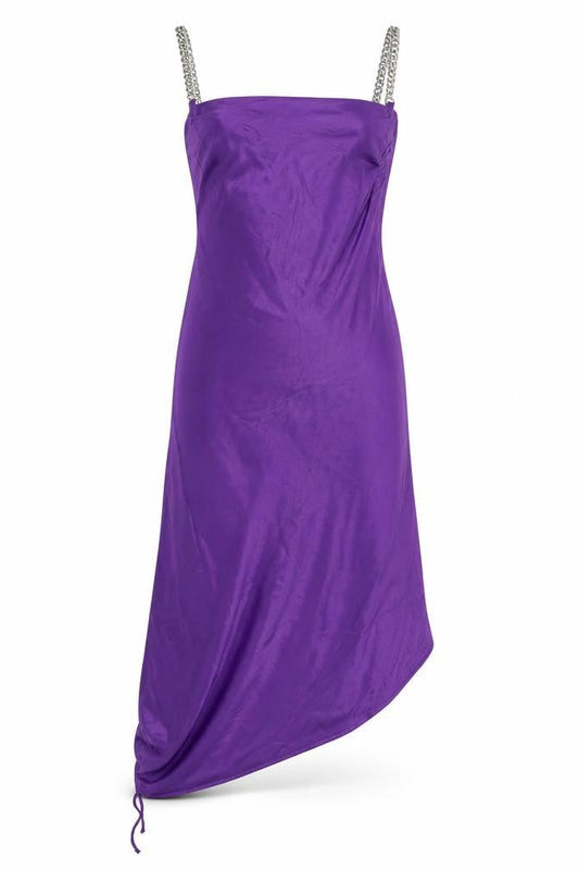 Zara Women Purple S Long Satin Chain Strap Slip Maxi Party Dress