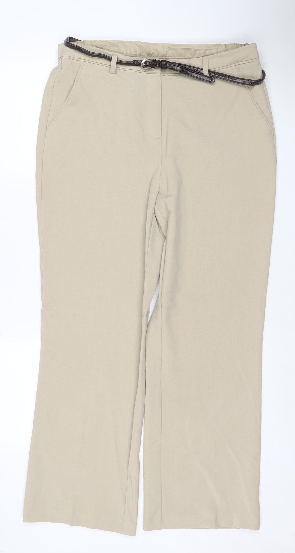 Additional front view of Maine New England Women Beige UK 14R Tailored Straight Trousers Belt