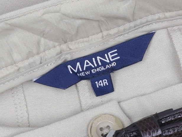 Brand and care label for Maine New England Women Beige UK 14R Tailored Straight Trousers Belt
