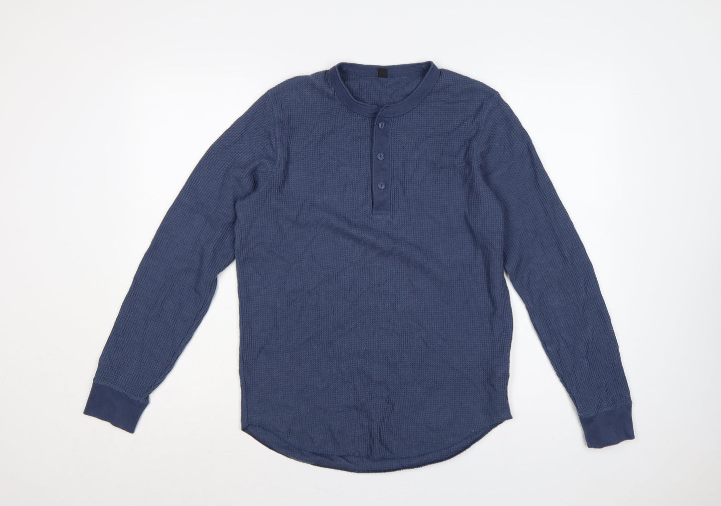 Uniqlo Men's Blue XS Waffle Knit Thermal Henley Long Sleeve T-Shirt