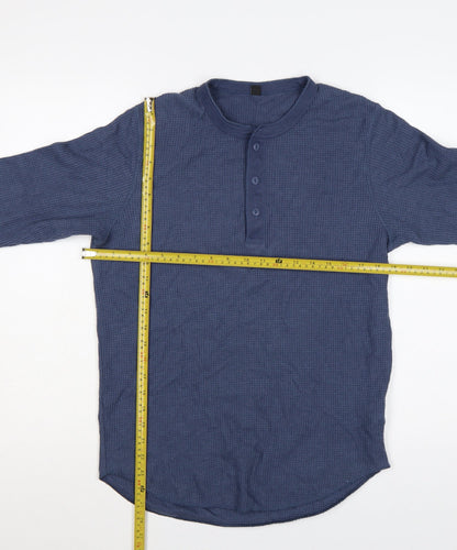 Uniqlo Men's Blue XS Waffle Knit Thermal Henley Long Sleeve T-Shirt