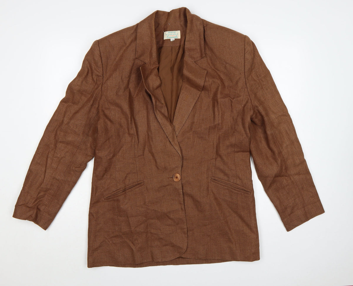 Braemar Women Brown Size 14 Lined One Button Notch Lapel Blazer