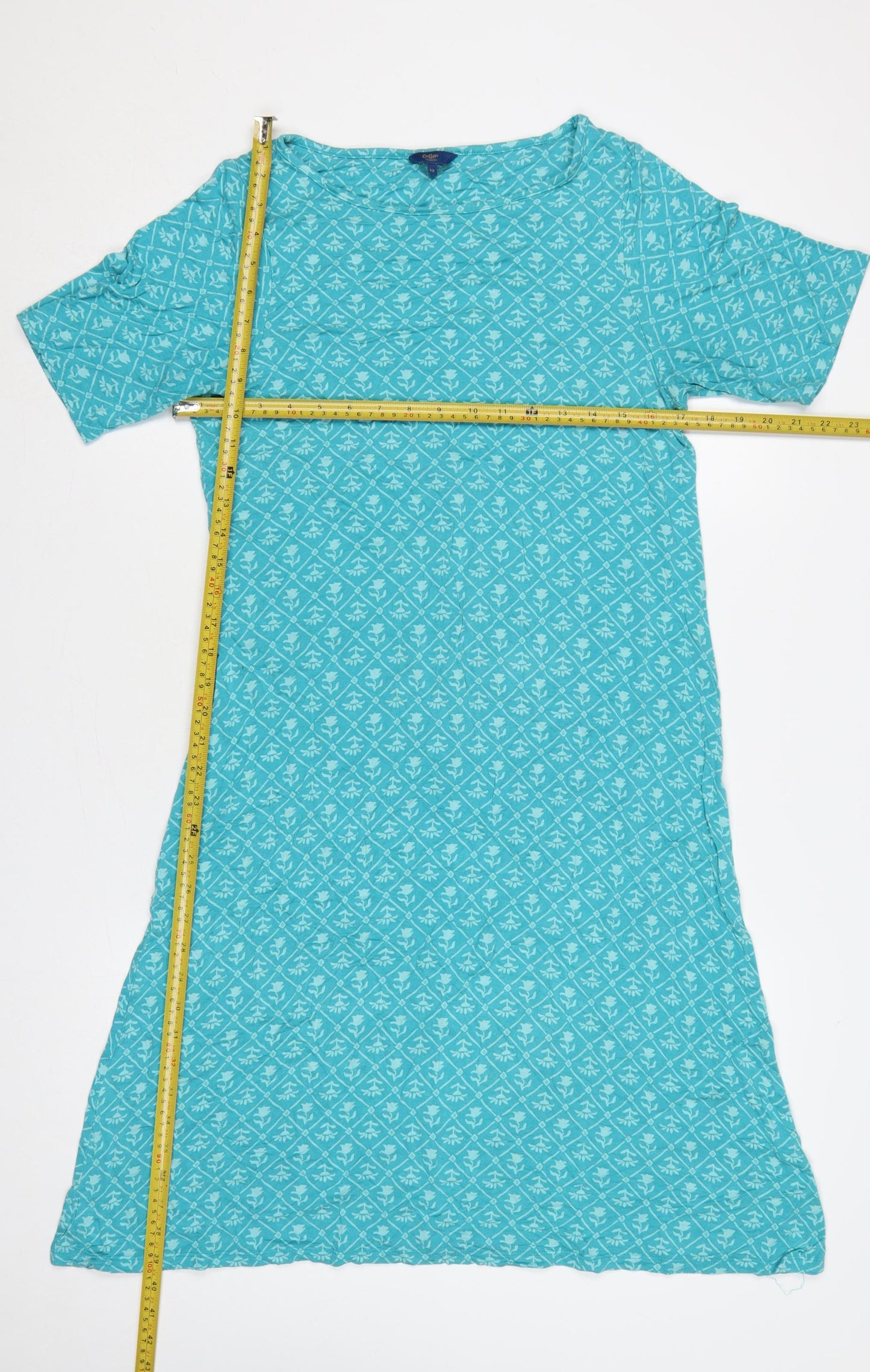 Cotton Traders Women Blue UK 12 Floral Maxi Jersey Stretch Dress