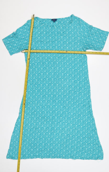 Cotton Traders Women Blue UK 12 Floral Maxi Jersey Stretch Dress