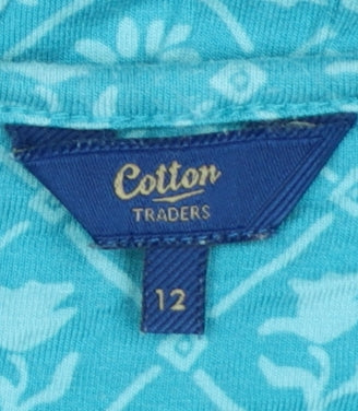 Cotton Traders Women Blue UK 12 Floral Maxi Jersey Stretch Dress