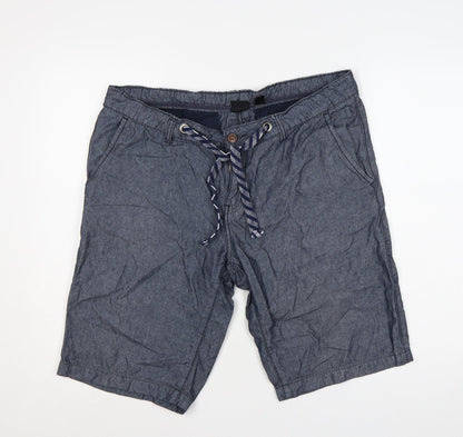 LIVERGY Men's Blue Cotton Bermuda Shorts Size 38 Drawstring Pockets