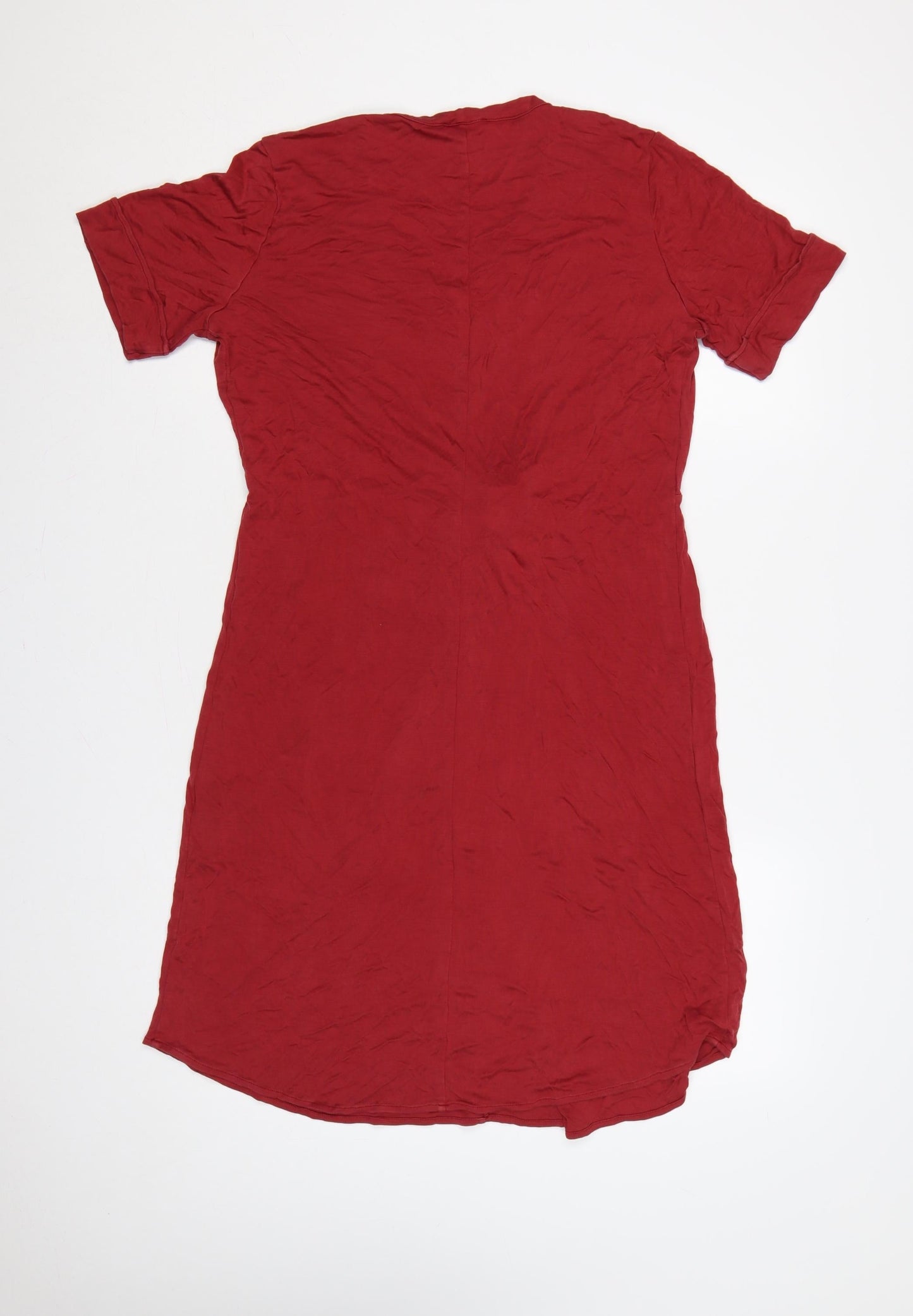 Massimo Dutti Women Red M Lyocell Knee Length Tie Waist Shirt Dress