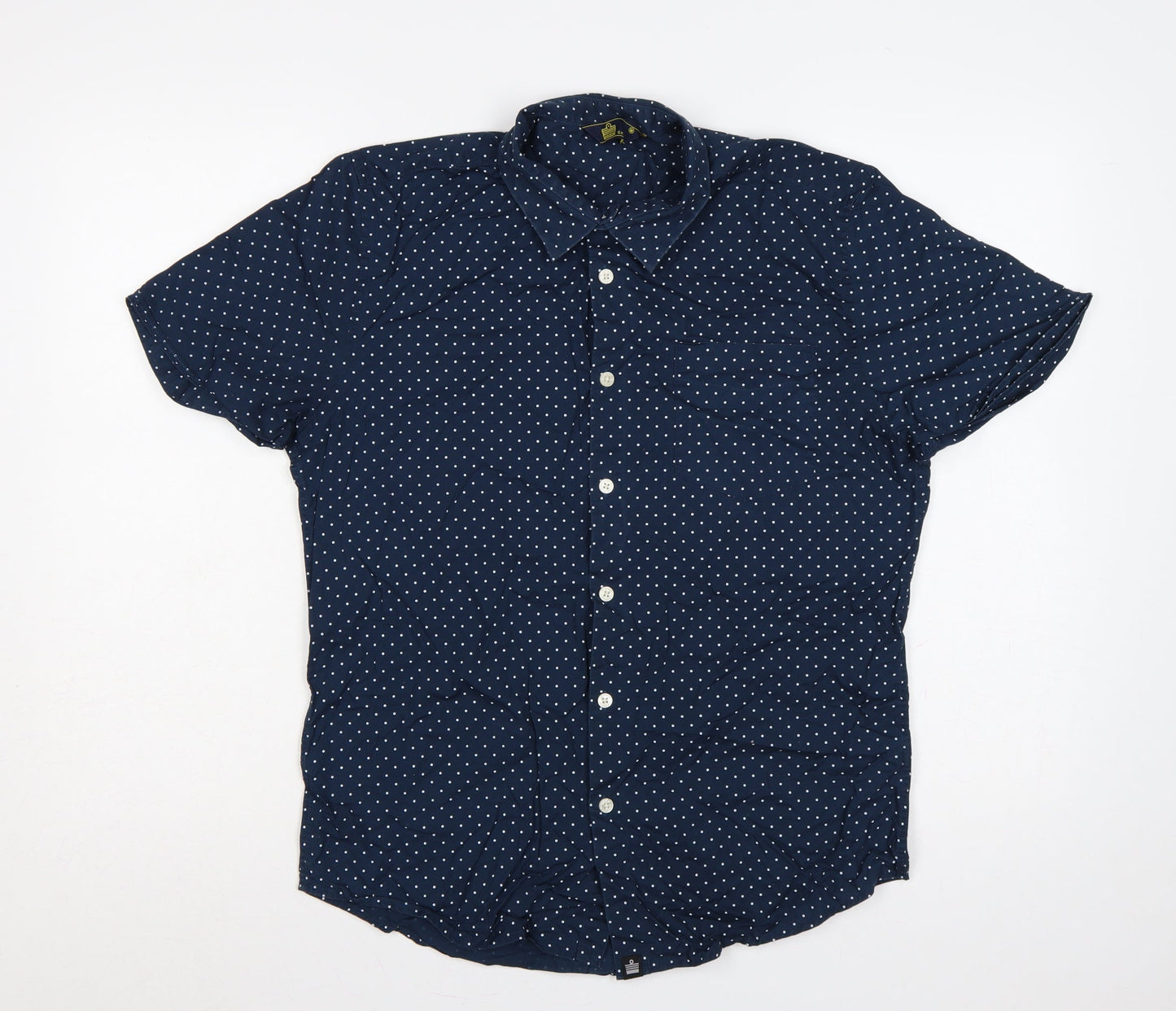 Admiral Men’s Navy Polka Dot Cotton M Short Sleeve Button-Up Shirt