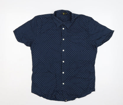 Admiral Men’s Navy Polka Dot Cotton M Short Sleeve Button-Up Shirt