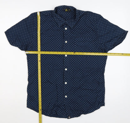 Admiral Men’s Navy Polka Dot Cotton M Short Sleeve Button-Up Shirt