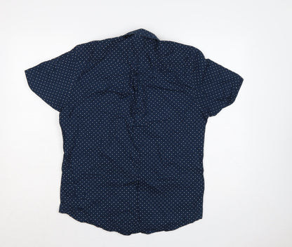 Admiral Men’s Navy Polka Dot Cotton M Short Sleeve Button-Up Shirt