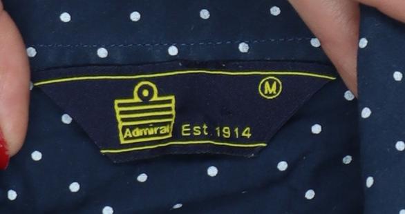 Admiral Men’s Navy Polka Dot Cotton M Short Sleeve Button-Up Shirt