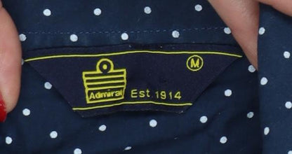 Admiral Men’s Navy Polka Dot Cotton M Short Sleeve Button-Up Shirt
