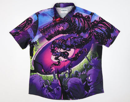 Nami Wear Men Purple 2XL Graphic Horror Monster Short Sleeve Button-Up Shirt