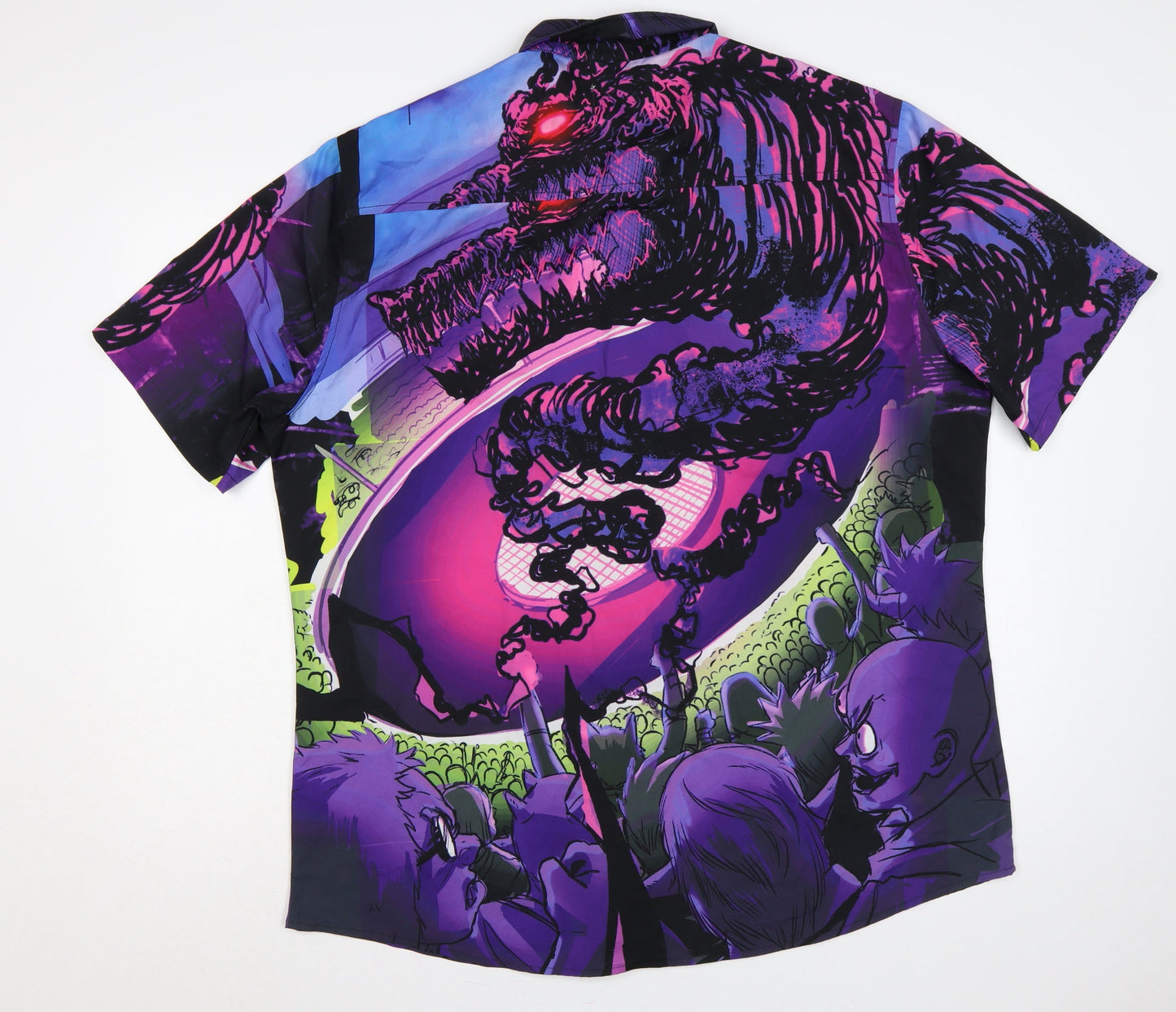 Nami Wear Men Purple 2XL Graphic Horror Monster Short Sleeve Button-Up Shirt