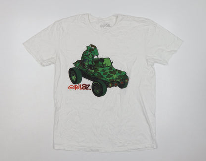 Gorillaz Men's White L Graphic Jeep Band Short Sleeve T-Shirt