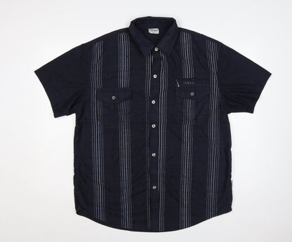 Zeepmayer Men’s Blue 2XL Striped Short Sleeve Button-Up Shirt
