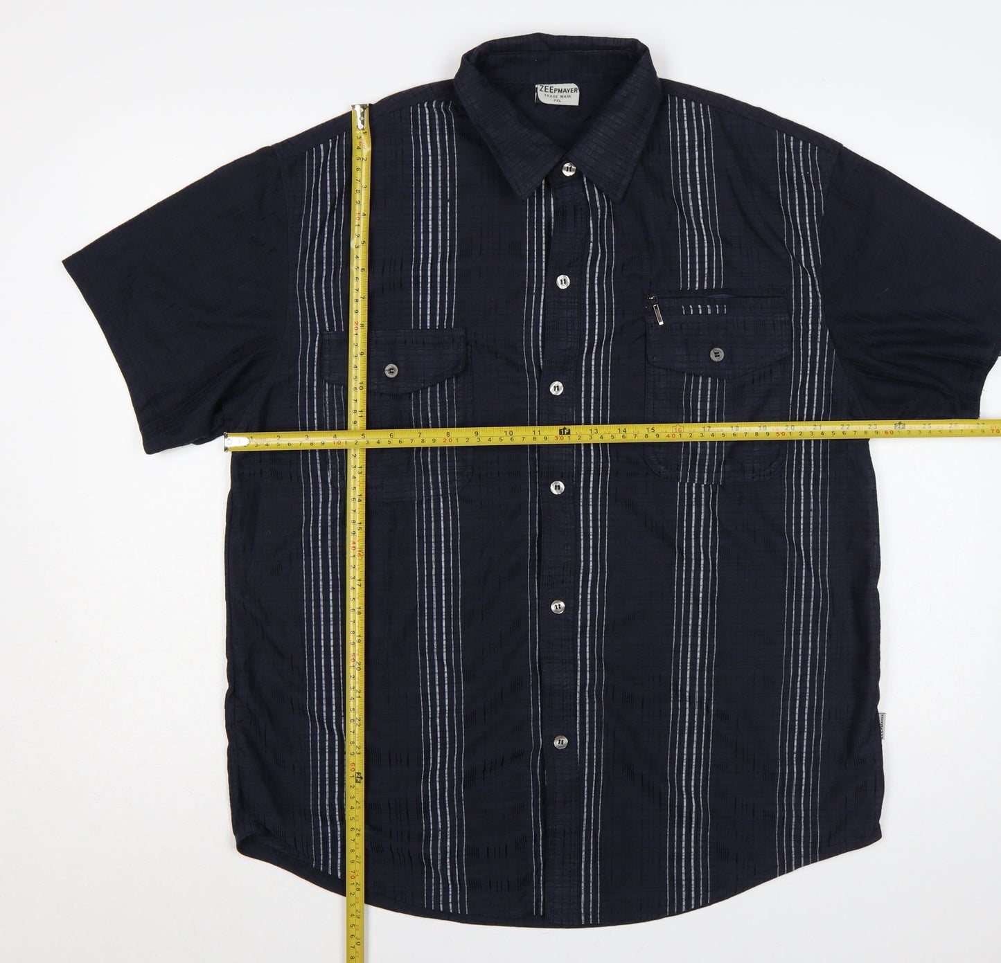Zeepmayer Men’s Blue 2XL Striped Short Sleeve Button-Up Shirt
