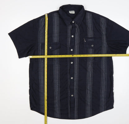 Zeepmayer Men’s Blue 2XL Striped Short Sleeve Button-Up Shirt