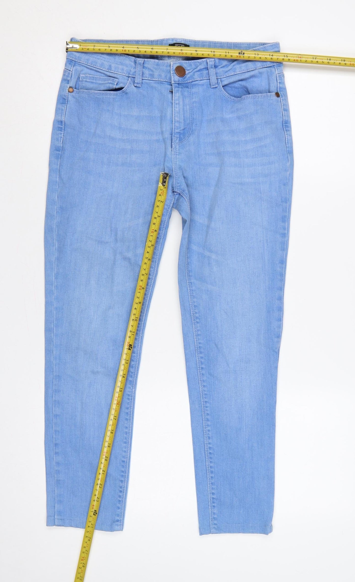 F&F Women’s Blue Skinny Stretch Jeans UK 10 Light Wash Mid Rise