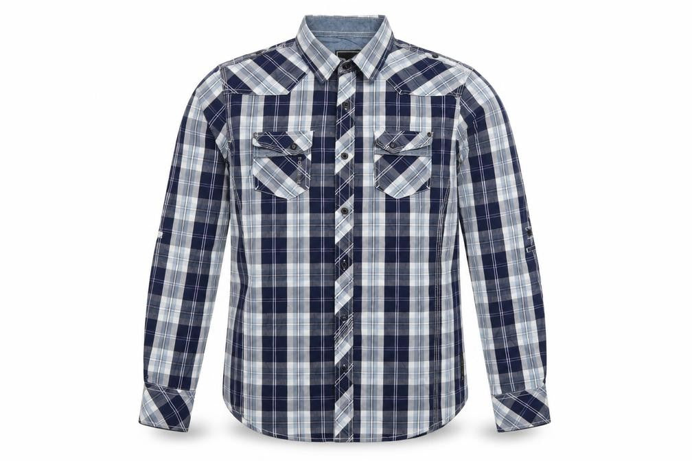 Dcode Men’s Blue Plaid Check Long Sleeve Button-Up Shirt L Casual