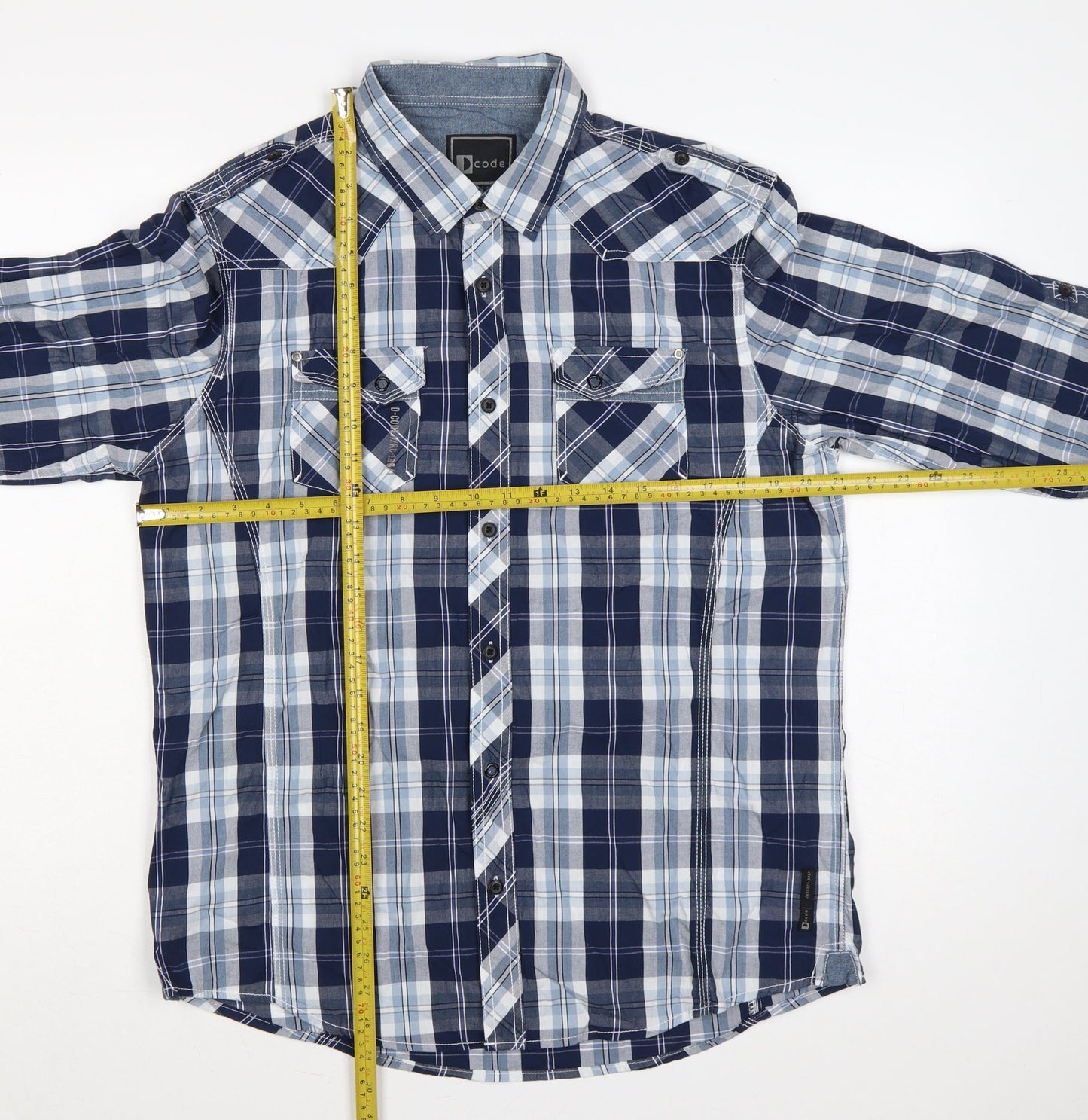 Dcode Men’s Blue Plaid Check Long Sleeve Button-Up Shirt L Casual