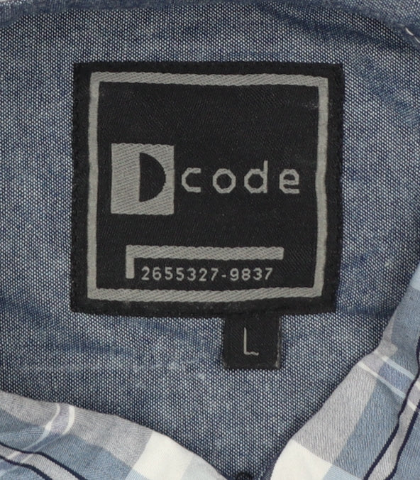 Dcode Men’s Blue Plaid Check Long Sleeve Button-Up Shirt L Casual