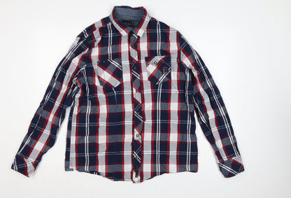 Dcode Men’s Multicoloured Plaid Cotton Long Sleeve Button-Up Shirt L