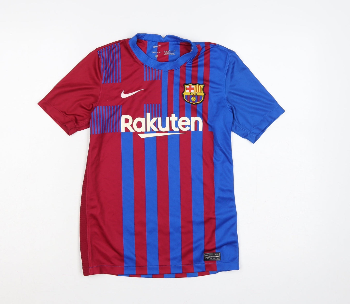 Nike Boys Barcelona Blue Red Striped Football Jersey 158 Short Sleeve