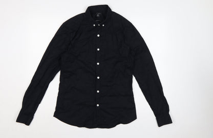 New Look Men Black M Muscle Fit Button-Down Long Sleeve Shirt