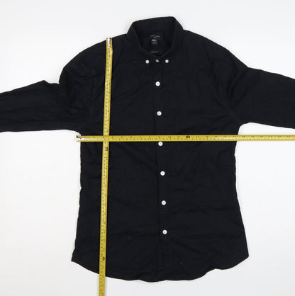 New Look Men Black M Muscle Fit Button-Down Long Sleeve Shirt