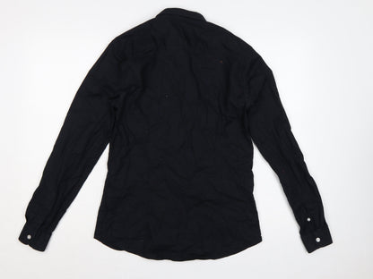 New Look Men Black M Muscle Fit Button-Down Long Sleeve Shirt