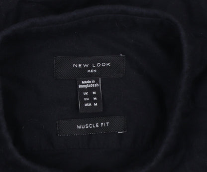 New Look Men Black M Muscle Fit Button-Down Long Sleeve Shirt