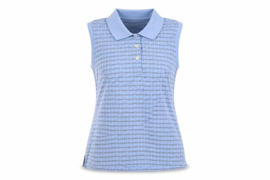 Resort Two Women Blue L Sleeveless Check Cotton Polo Top