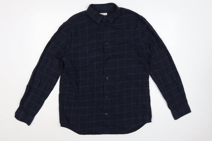 Marks & Spencer Men Blue Check Cotton Shirt M Regular Long Sleeve