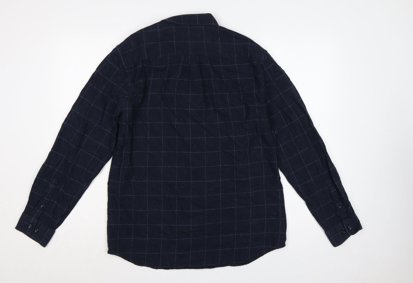 Marks & Spencer Men Blue Check Cotton Shirt M Regular Long Sleeve