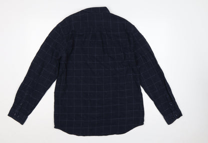 Marks & Spencer Men Blue Check Cotton Shirt M Regular Long Sleeve