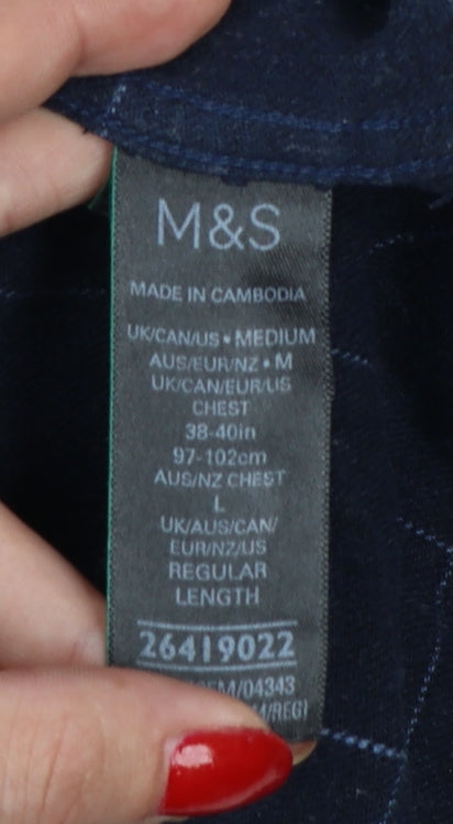 Marks & Spencer Men Blue Check Cotton Shirt M Regular Long Sleeve