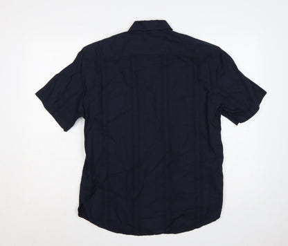 Next Men’s Navy Blue M Cotton Short Sleeve Button-Up Shirt Pocket