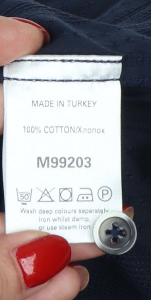 Next Men’s Navy Blue M Cotton Short Sleeve Button-Up Shirt Pocket