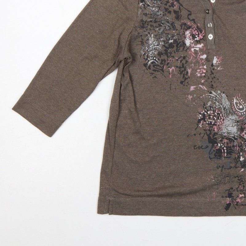 TIGI Women’s Brown Size 12 3/4 Sleeve Paisley Print Polo Top
