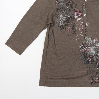 TIGI Women’s Brown Size 12 3/4 Sleeve Paisley Print Polo Top