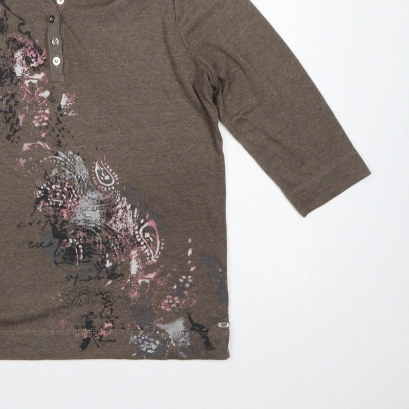 TIGI Women’s Brown Size 12 3/4 Sleeve Paisley Print Polo Top