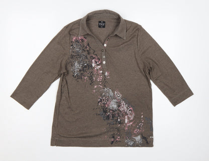 TIGI Women’s Brown Size 12 3/4 Sleeve Paisley Print Polo Top