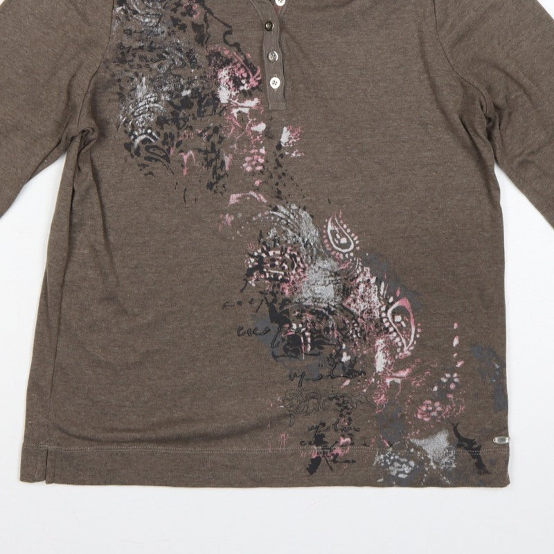 TIGI Women’s Brown Size 12 3/4 Sleeve Paisley Print Polo Top