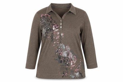 TIGI Women’s Brown Size 12 3/4 Sleeve Paisley Print Polo Top