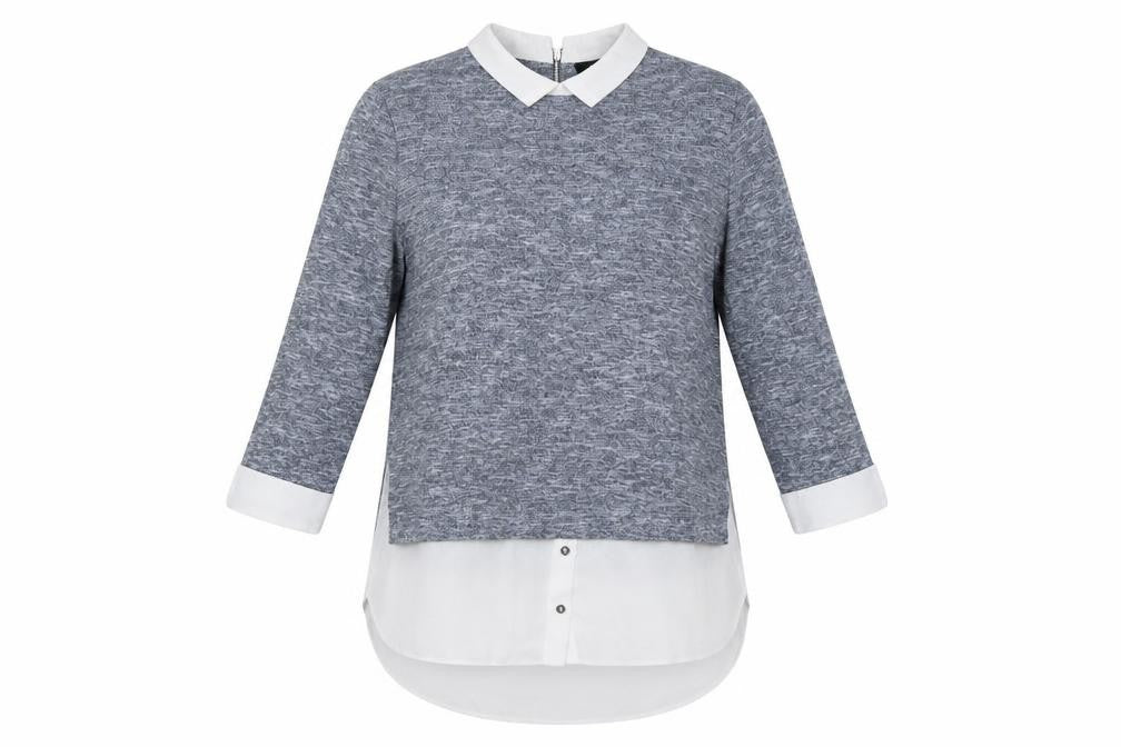 Wallis Women Grey UK 14 Layered Collared Tunic Blouse Long Sleeve
